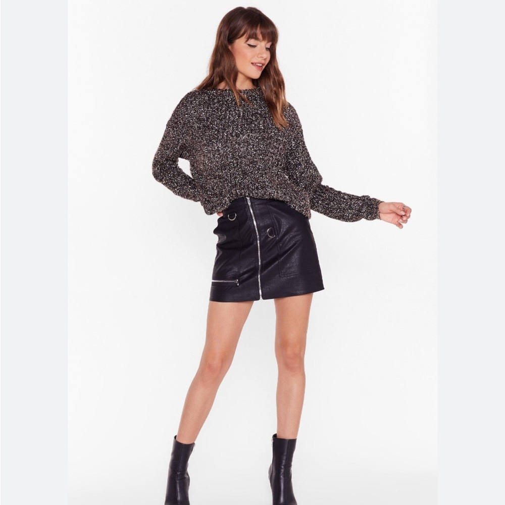 B5 Zara Oversized Ribbed Black Gray Long‎ Sleeve Top Sweater